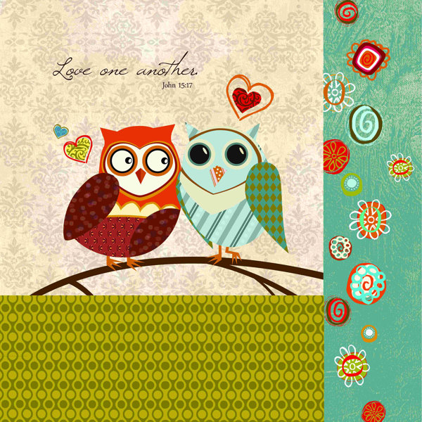 Winston Porter Cutesy Love Owls Wrapped Canvas Print Wayfair